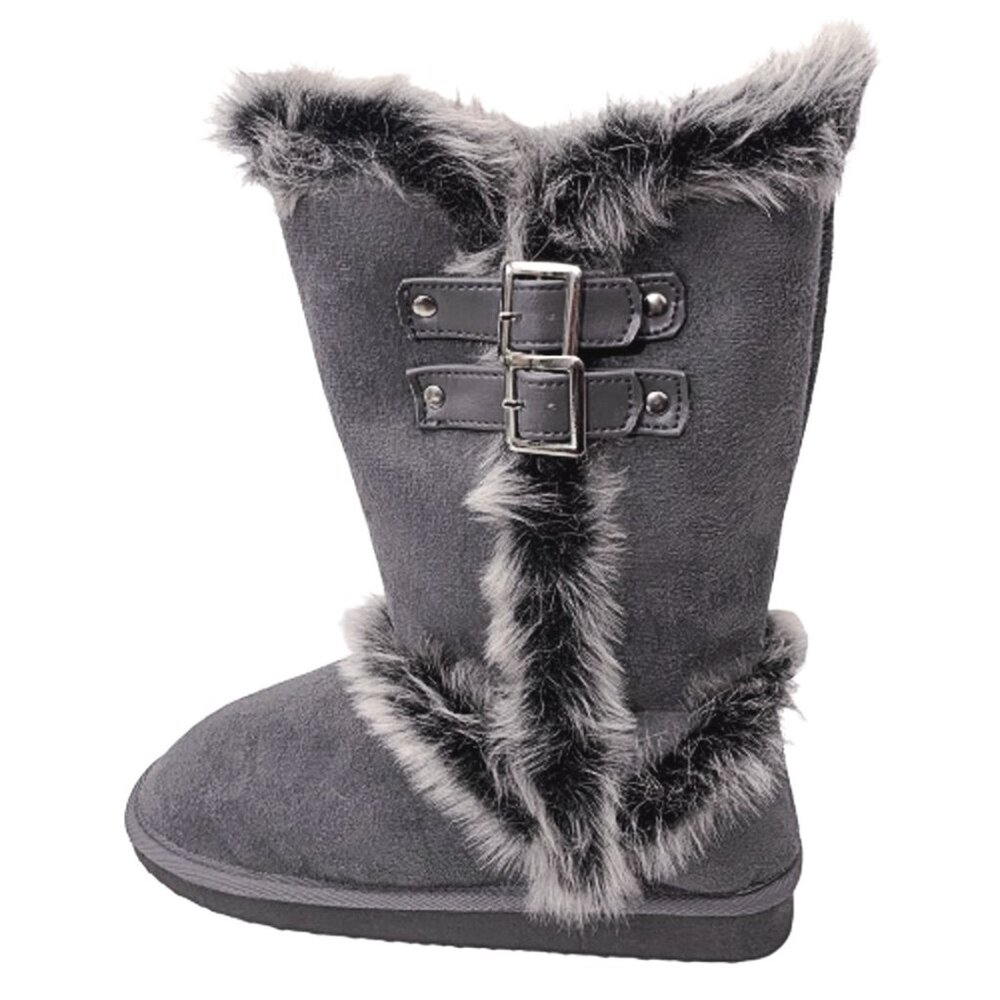 Top Moda Women's Faux Suede Mid-Calf Flat Bottom Faux Fur Trim Cozy Winter Boots